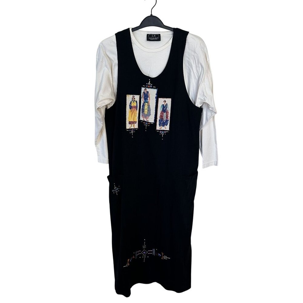 Vtg L.A. Artwear Womens Black Sleeveless Dress Art to Wear Cotton 90s Large